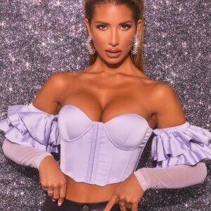 Oh Polly - Ruffle Sleeve Crop Top in Lilac - Small / 0 US